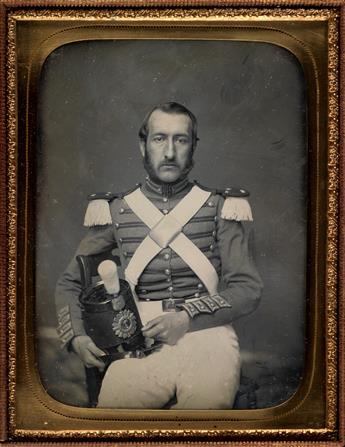 (MILITARY) Group of 3 early images, comprising a half-plate daguerreotype of a military figure in formal dress;